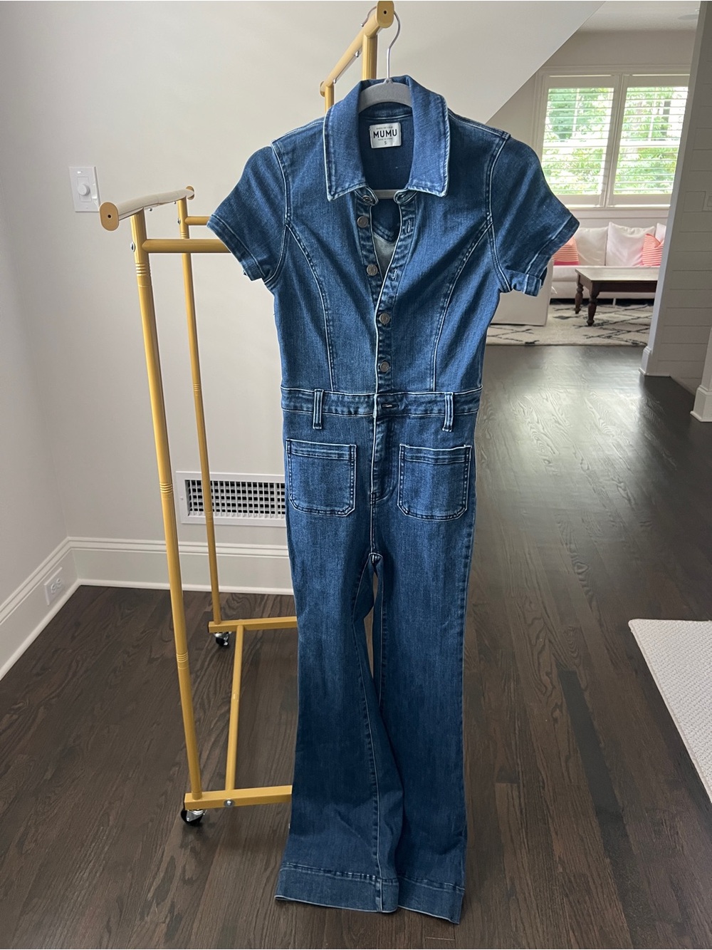 Show Me Your MuMu Dark Blue Denim Short-Sleeve Jumpsuit